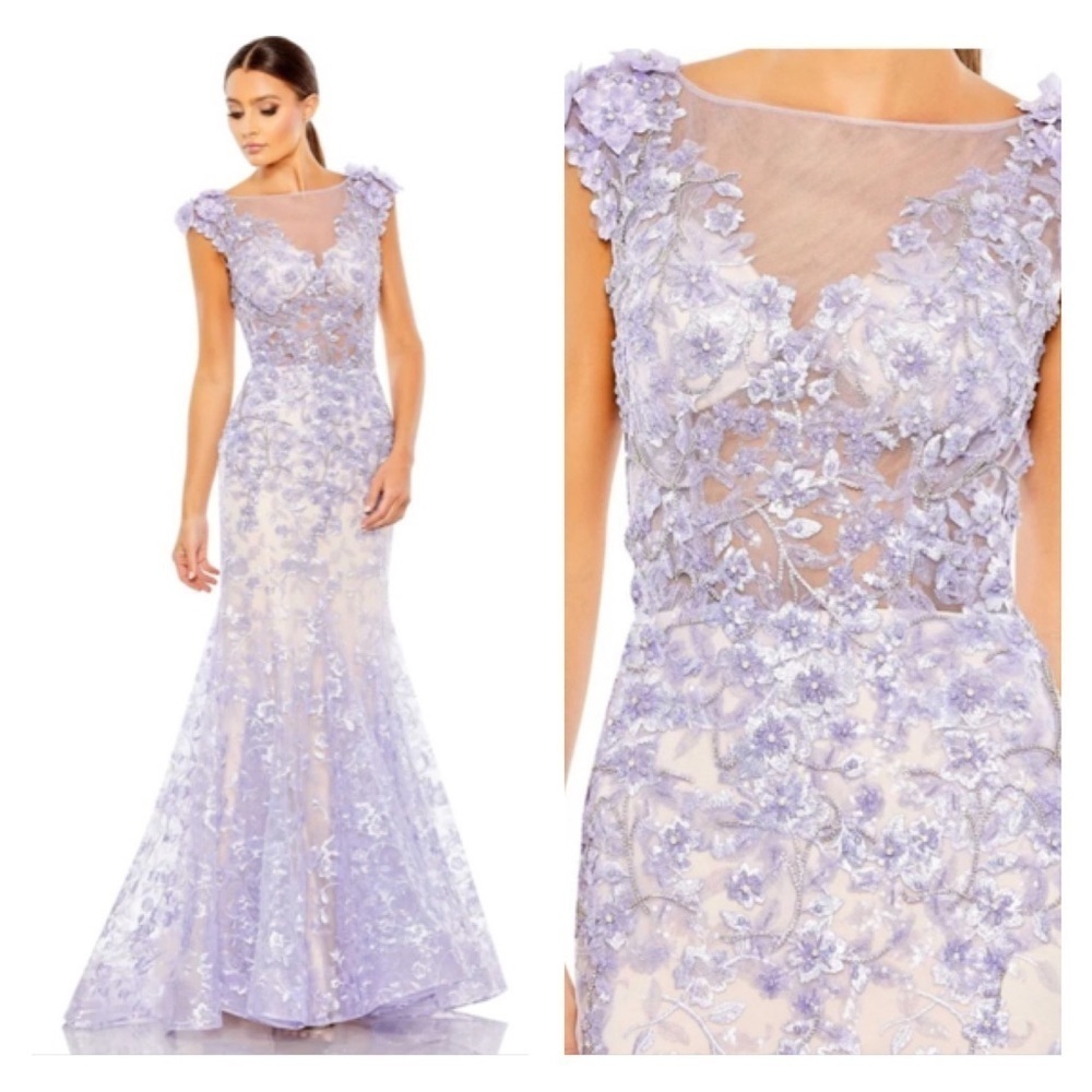 Mac Duggal 79357 Purple EMBELLISHED CAP SLEEVE COWL NECK TRUMPET GOWN